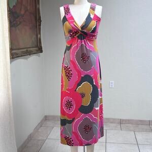 Boden Twist Front Maxi Dress Pink Floral Mod Retro Sleeveless Petite 6P